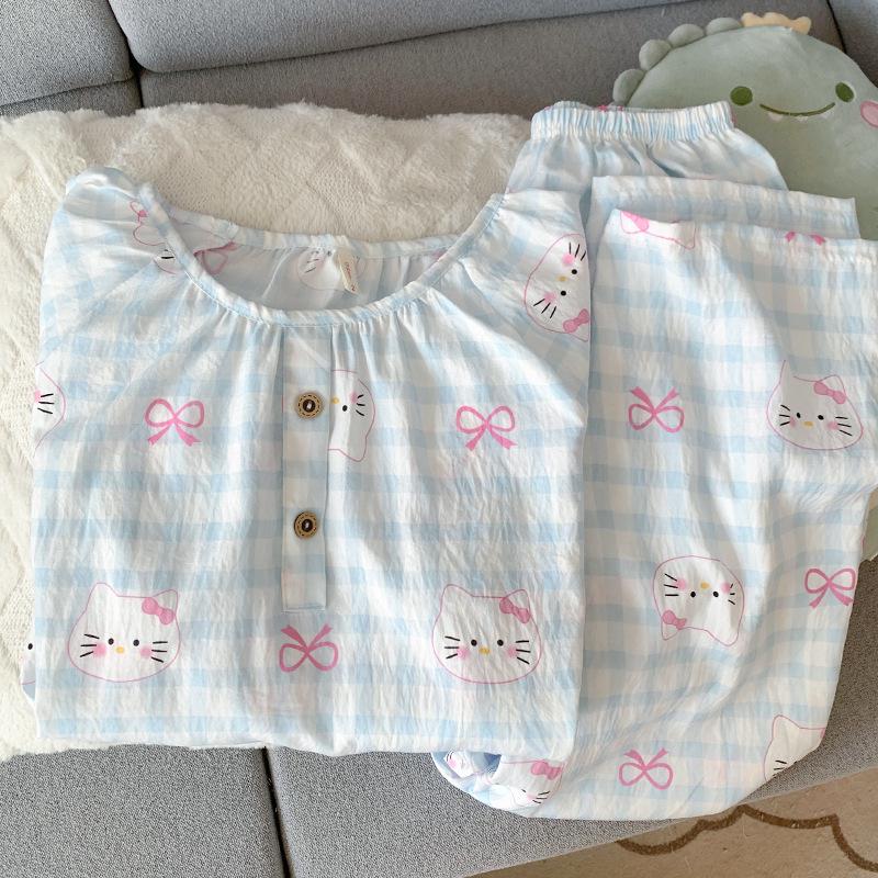 Women's Cloud Cotton Cartoon Pajama Set – Long Sleeve, Crew Neck, Plus Size, Outdoor Wear