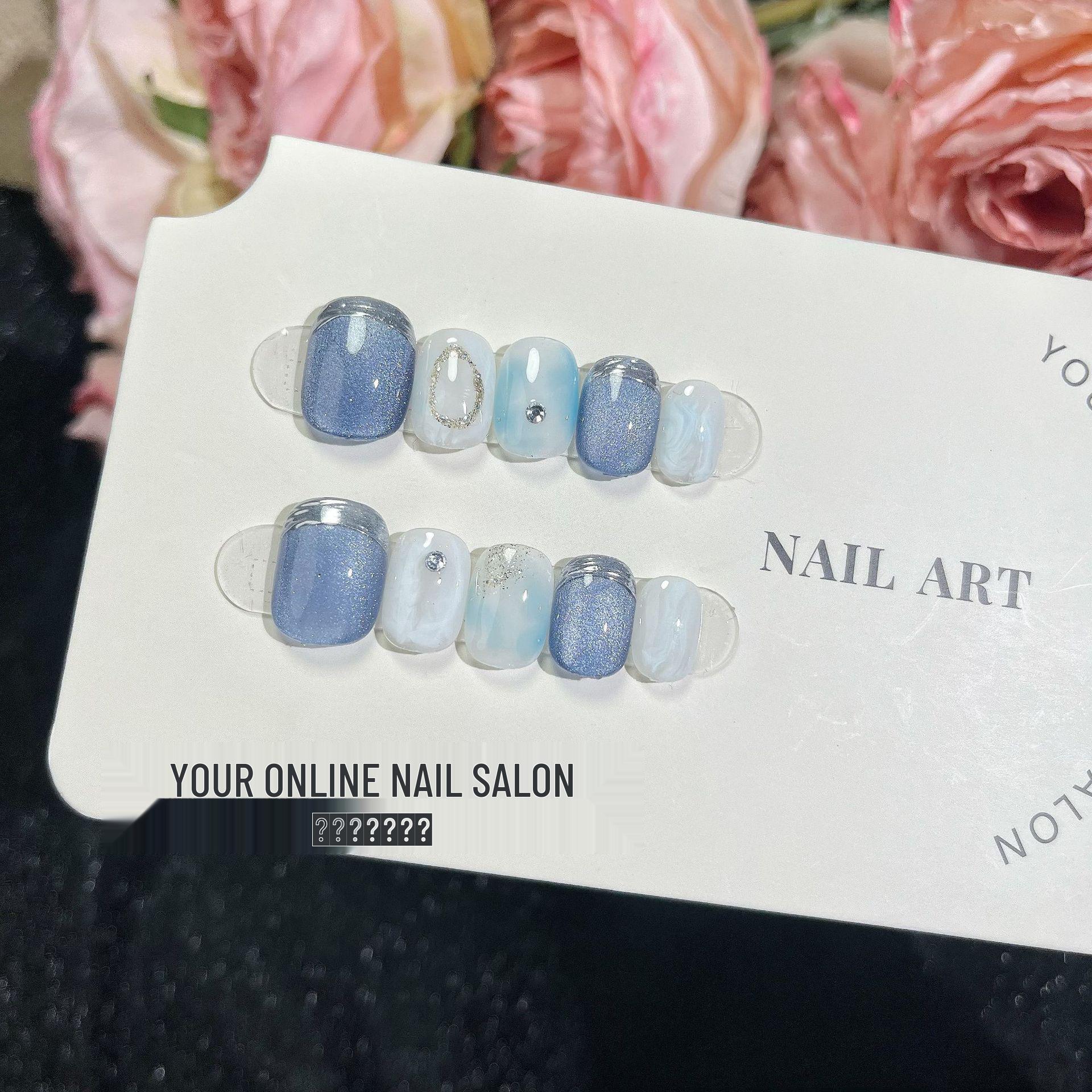 

Освежающие короткие накладные ногти Glacier Ocean - Летний маникюр Small