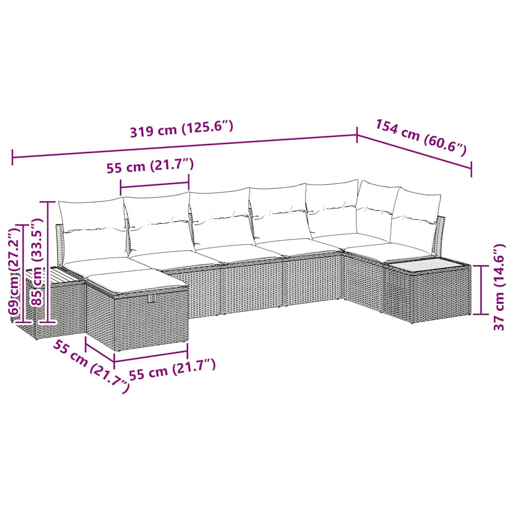Garden Sofa Set with Cushions 8 Pcs Beige Poly Rattan