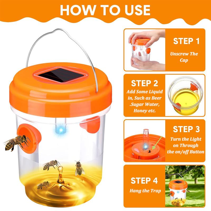 Outdoor Solar Powered Wasp Trap Waterproof Garden Mosquito Zapper Reusable Fruit Fly Catcher Safe Non-Toxic Insect Bee Trap