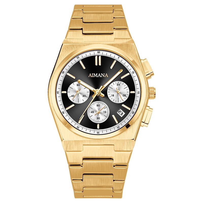Men Chronograph Quartz Watch with Date Display Stainless Steel Strap Waterproof Fashion Business Male Wrist Watch