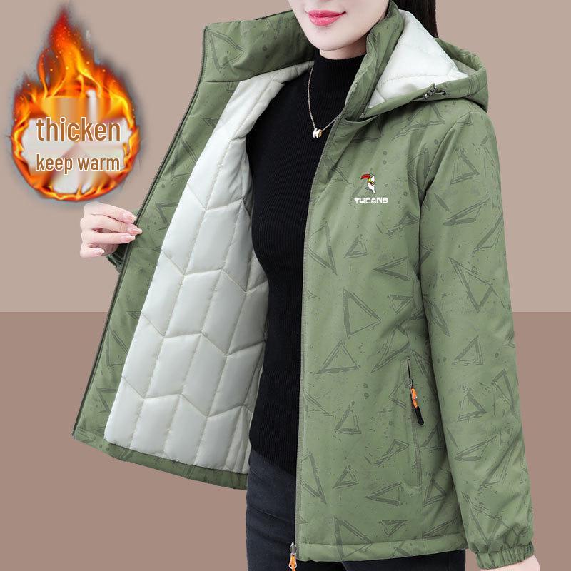 2024 Damen Winter Kapuzenjacke Warm Baumwolle für Mittelalte und Ältere