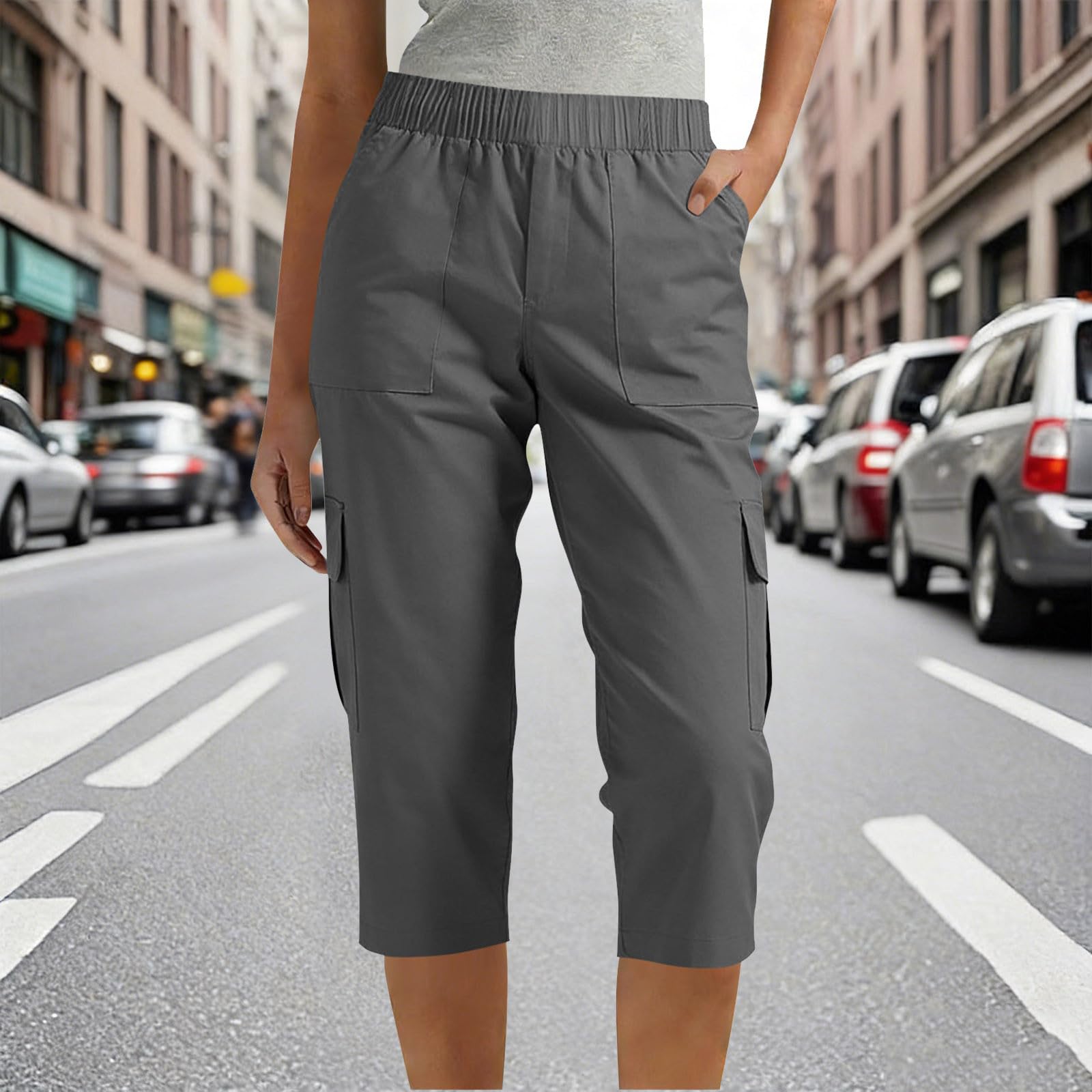 Women s Workwear Cropped Pants with Pockets L