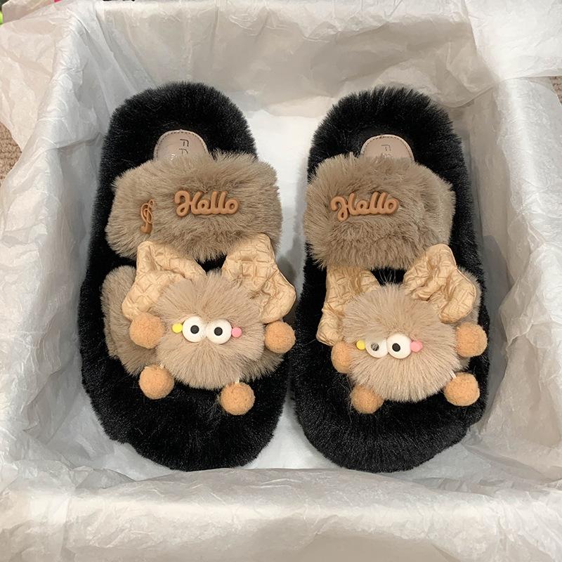 Cotton slippers women's new winter girl home thick bottom non-slip warm soft bottom plush couple foreign style fluffy slippers