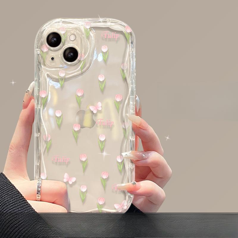 Applicable To Apple 15 Mobile Phone Case IPhone 14/13promax Full Screen Tulip Bracelet 12/11 Transparent Silicone Xs