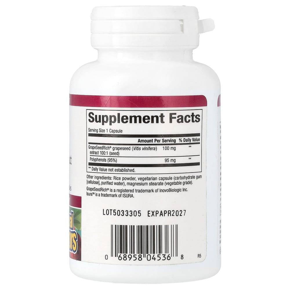 Natural Factors GrapeSeedRich Grape Seed Extract 100mg Veggie Capsules, 90 Counts