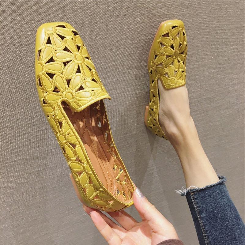 

Большие размеры квадратная головка неглубокий носок плоский дно полые одинарные туфли 42