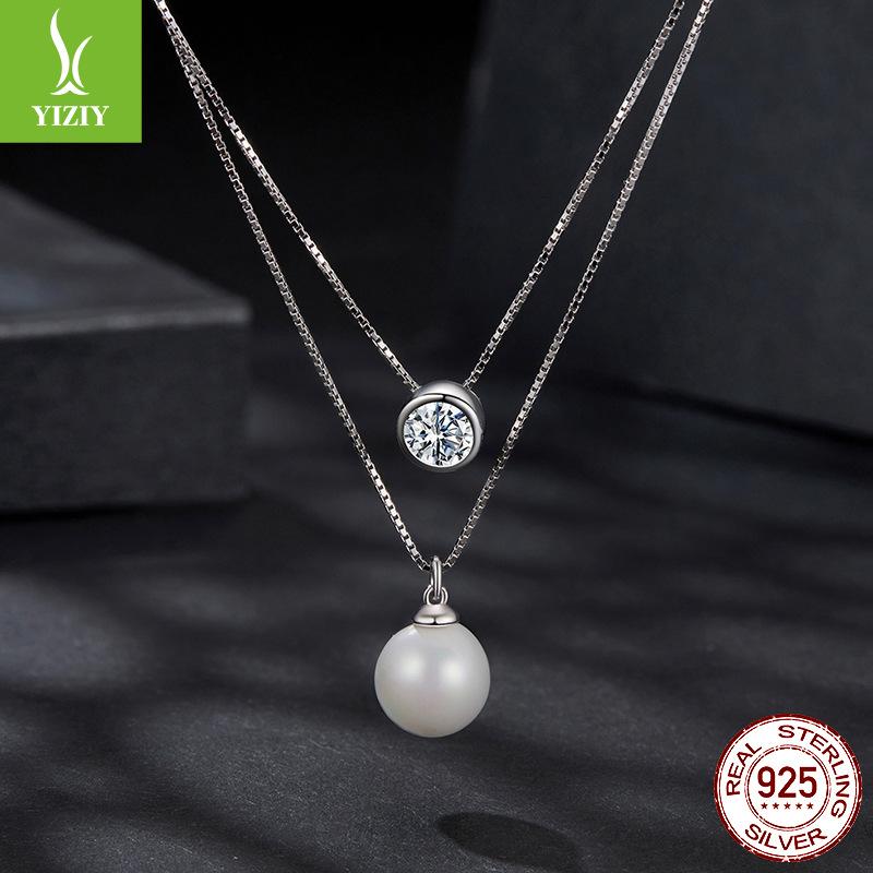 Double Chain 50 Points Moissanite Necklace Women, Simple Light Luxury S925 Sterling Silver Collarbone Chain