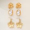 6 Pcs Vintage Flower Pearl Earrings Set Gold Plated Exquisite Irregular Baroque Pearl Drop Earring For Women Party Jewelry Gifts