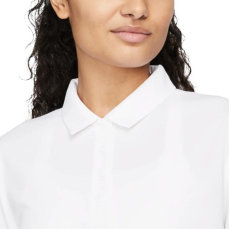 Nike Dri-FIT Victory Solid Logo Long Sleeve Polo Top Women Tops White DH2316-100