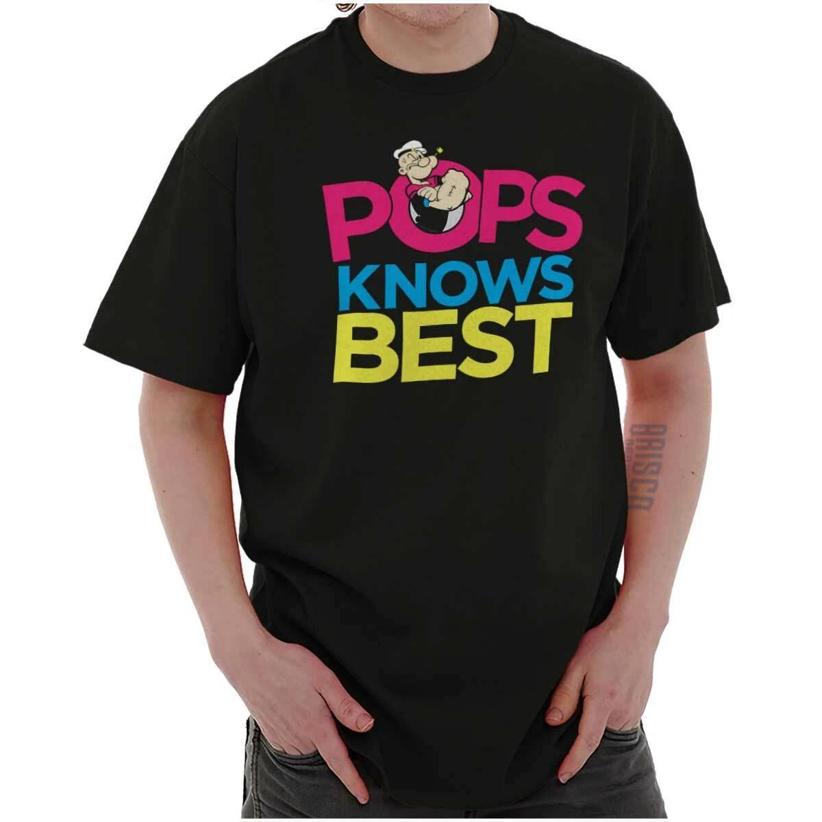 Popeye Pops Knows Best Dad Father Ever Gift Mens Casual Crewneck T Shirts Tees XL