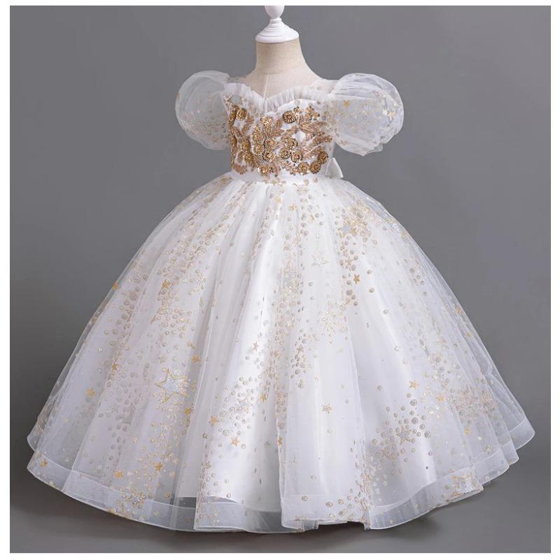 Kids Dress Girls Wedding Mesh Long Girl Dress Elegant Princess Party Pageant Formal Gown Teen Children