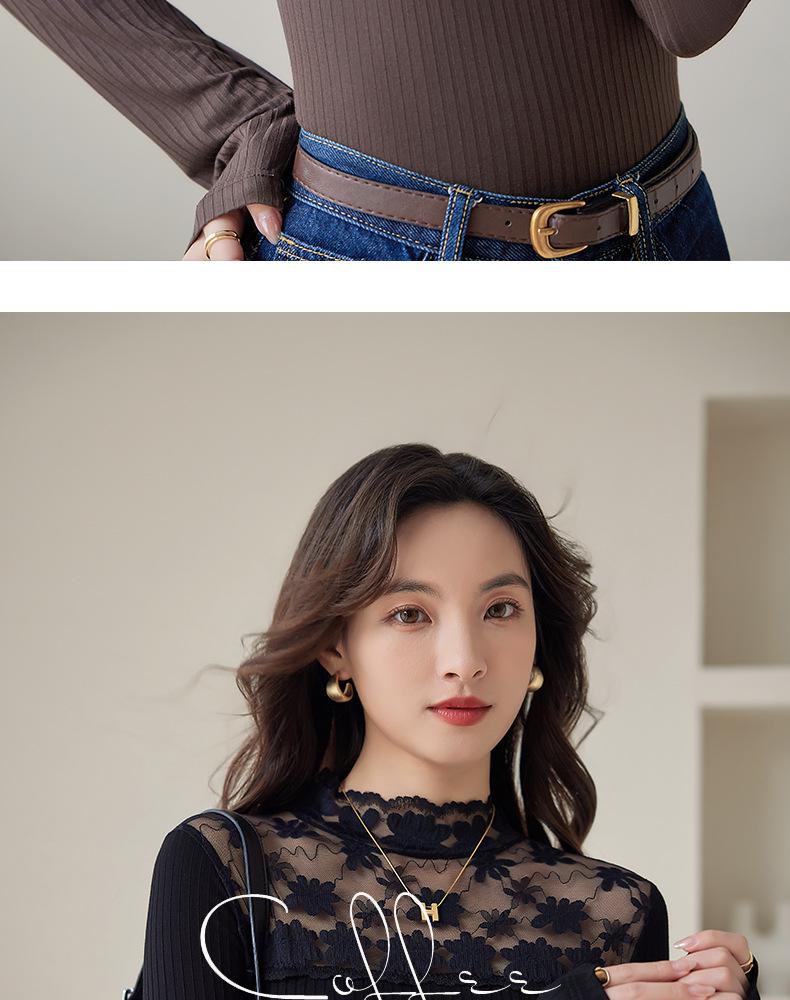 Damen Slim Fit Langarm Mesh-Spitzenoberteil - Aushöhlendesign, Frühling/Herbst Vielseitiger Socialite-Stil