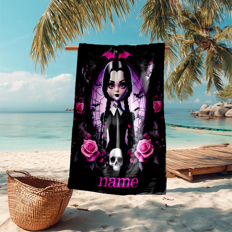 Personalized customized proof beach towel with Wednesday Addams pattern - soft, absorbent,quick-drying,perfect swimming,camping&bathing