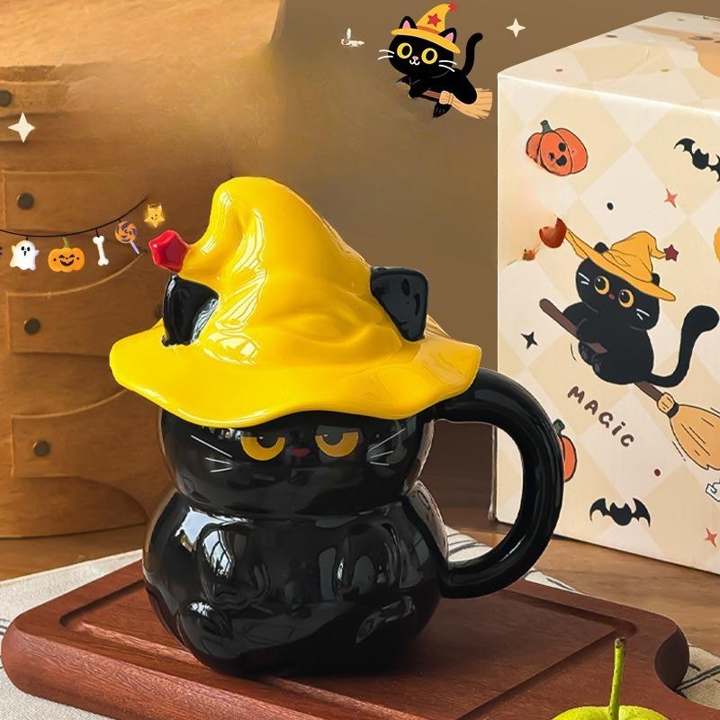Ghost Cat Ceramic Mug with Lid Women's New High Appearance Level Cup  Home Drinking Water Souvenir