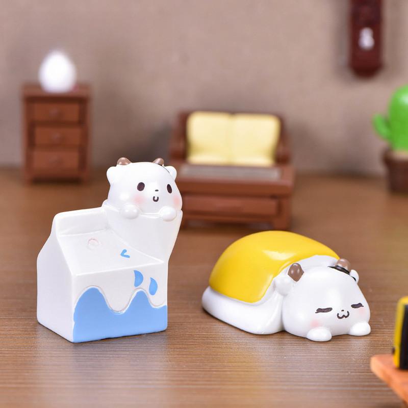 Adorable Cartoon Cow Resin Figurine For Diy Fairy Gardens And Terrariums