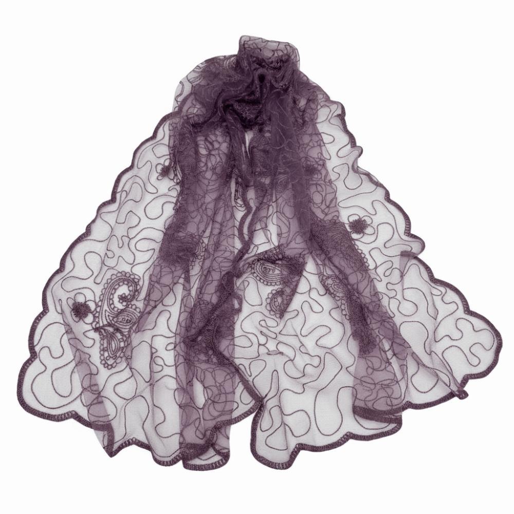 Elegant Embroidered Flower Lace Scarf Lightweight Breathable Mesh Sunscreen Shawl Long Silk Scarf Women