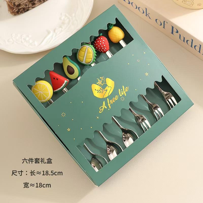 Fruit Doll Stainless Steel Spoon and Fork Christmas Coffee Dessert Spoon and Fork Gift Set Fruit Watermelon Spoon and Fork Box