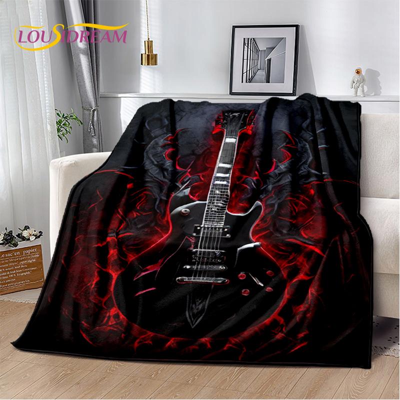Skull Electric Guitar Classical Guitar Blanket,Soft Throw Blanket for Home Bedroom Bed Sofa Picnic Travel Office Cover Kids Gift