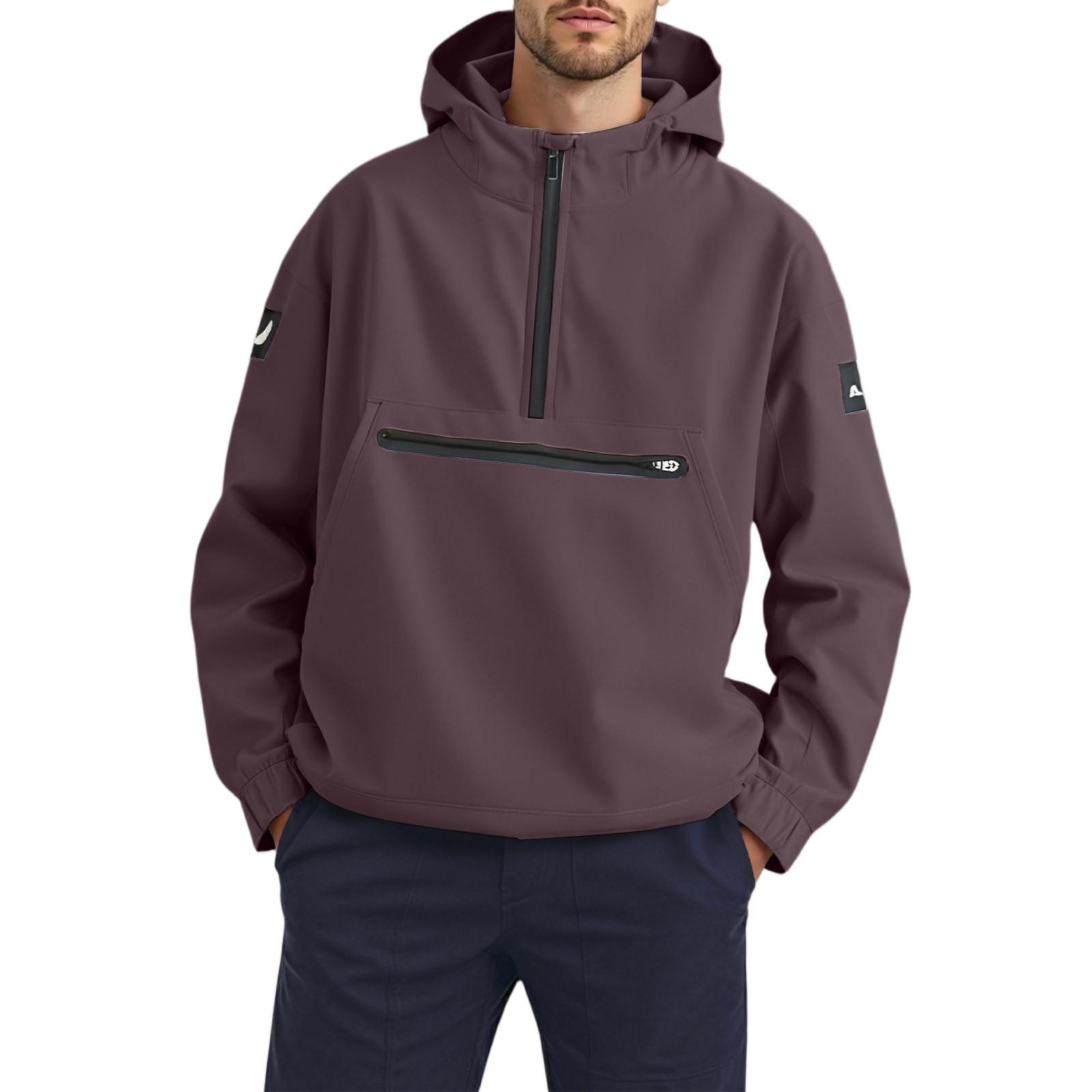 

Мужская свободная толстовка с капюшоном на молнии до середины и куртка-автомат L винный