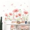 Pink Floral Dragonfly Wall Sticker Self Adhesive PVC Decal for Living Room Bedroom Home Interior Decoration