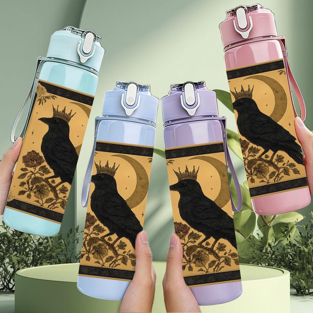 1PC Raven Moon Vintage Art 750ml Color Plastic Sports Water Bottle Leakproof Flip Straw Lid Suitable for Sports Office Home Use