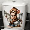 Monkey Reading Newspaper Toilet Stickers, Waterproof Self-Adhesive for Bathroom Decor, Funny Animal Decals
