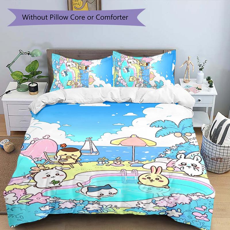 3pcs Chiikawa1 Pattern Bedding Set Duvet Cover Set Includes Duvet Cover &pillowcases, Perfect All Season Bedroom Decoration & Gift