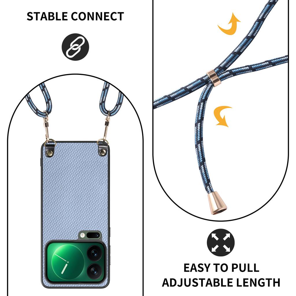 For Xiaomi 17 Pro Case Carbon Fiber Texture PU + PC + TPU Anti Drop Phone Cover with Crossbody Lanyard