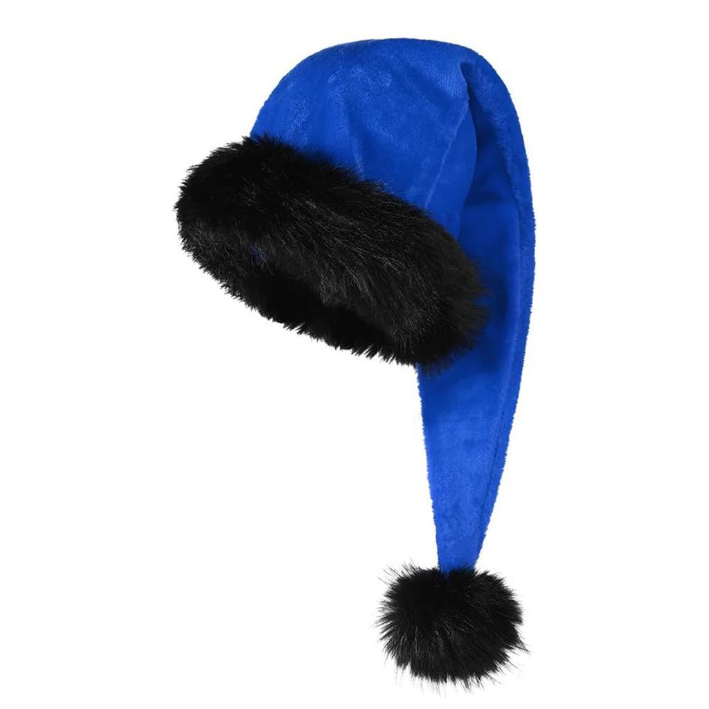 Adult Plush Christmas Hat with Black Trim, Multicolor Holiday Party Costume Accessory