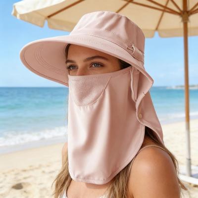 Sun Hat Detachable Face Guard Shawl 3-in-1 Oversized Sun Protection Hat with Anti-UV Fabric Breathable Ponytail Hole Outdoor Hat