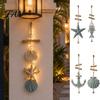 Handmade Nautical Wall Hanging Lighted Wooden Fish Starfish Ornament, Beachy Decor with Warm Rural Style Door Pendant LED Lights, Coastal for