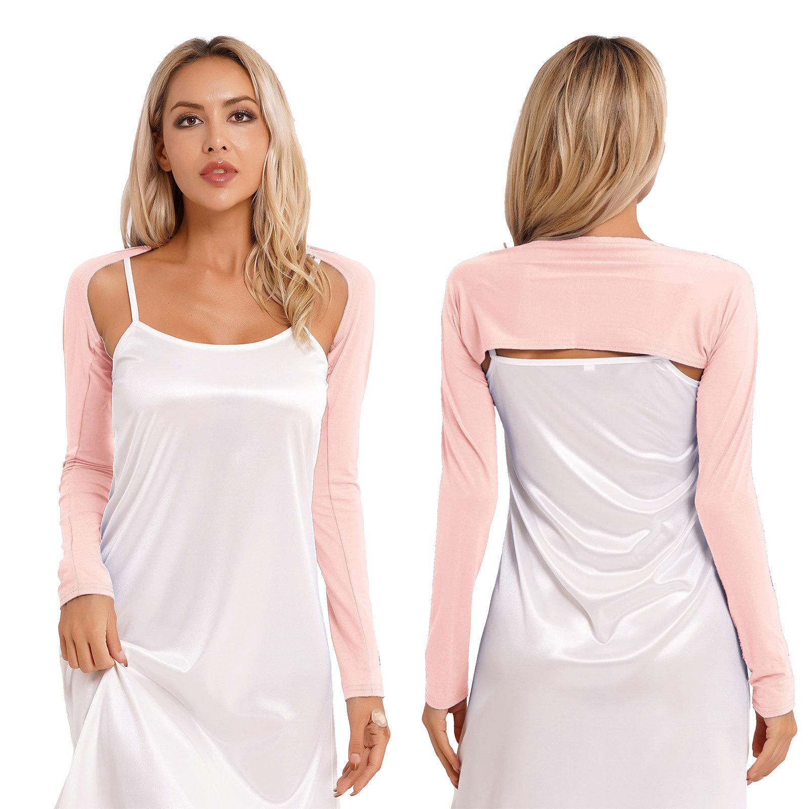 

Жіночий кардиган з довгим рукавом, відкритий спереду, еластичний, для йоги, танців, болеро, накидка, однотонний укорочений топ One Size світло-рожевий колір