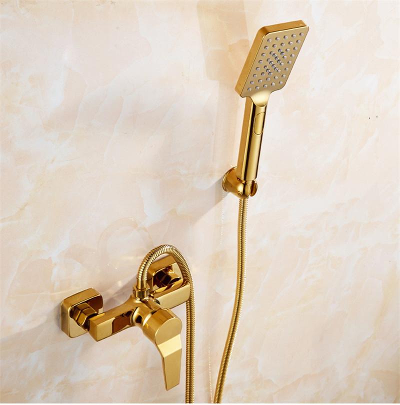 Gold Bathtub Shower Faucet Set Wall Mounted Bathrom Shower Faucet, Bathroom Cold and Hot Bath and Shower Mixer Taps Brass