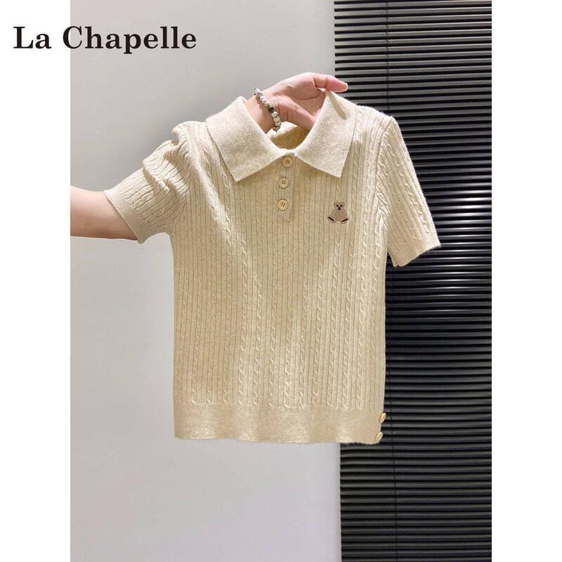 La Chapelle Women s Embroidered Polo Knit T-Shirt