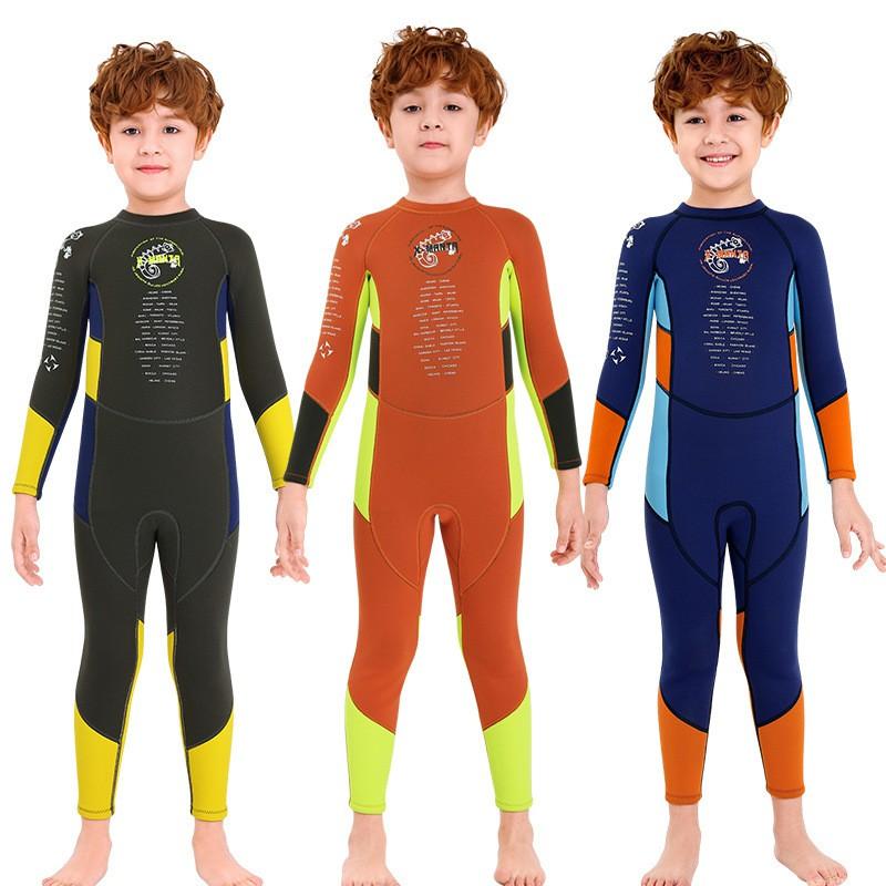 2.5mm Kids Boys Full Wetsuit Long Sleeve Thermal Dive Suit Snorkeling Surfing Swimming Water Sports Protection