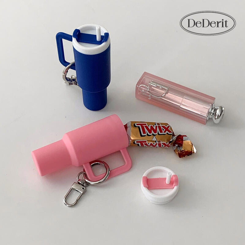 Mini Tumbler Keychain Lipstick Lip Balm Case Storage Keyring