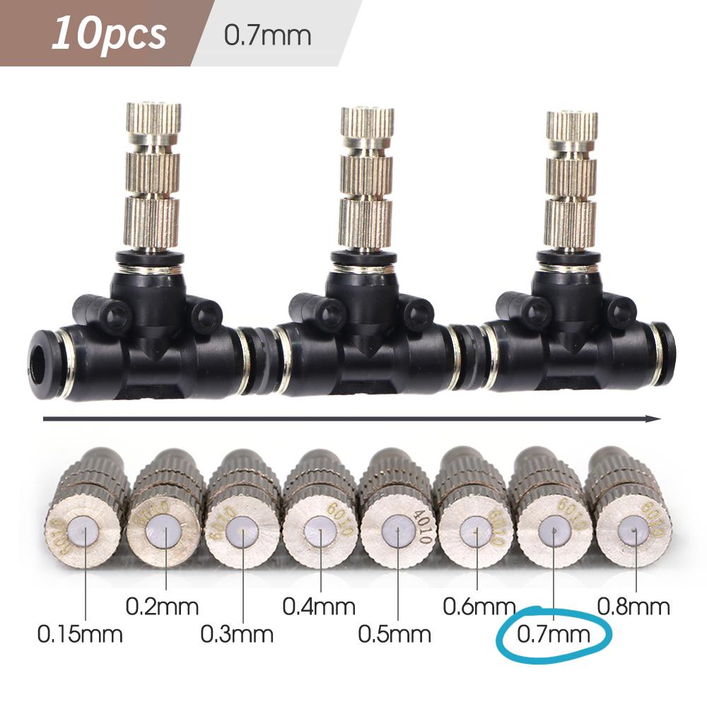 0.15-0.8mm Tee Low-pressure Misting Nozzles Garden Irrigation Atomization Sprayers Built-in Filter Screen Quick Insert Slip Lock