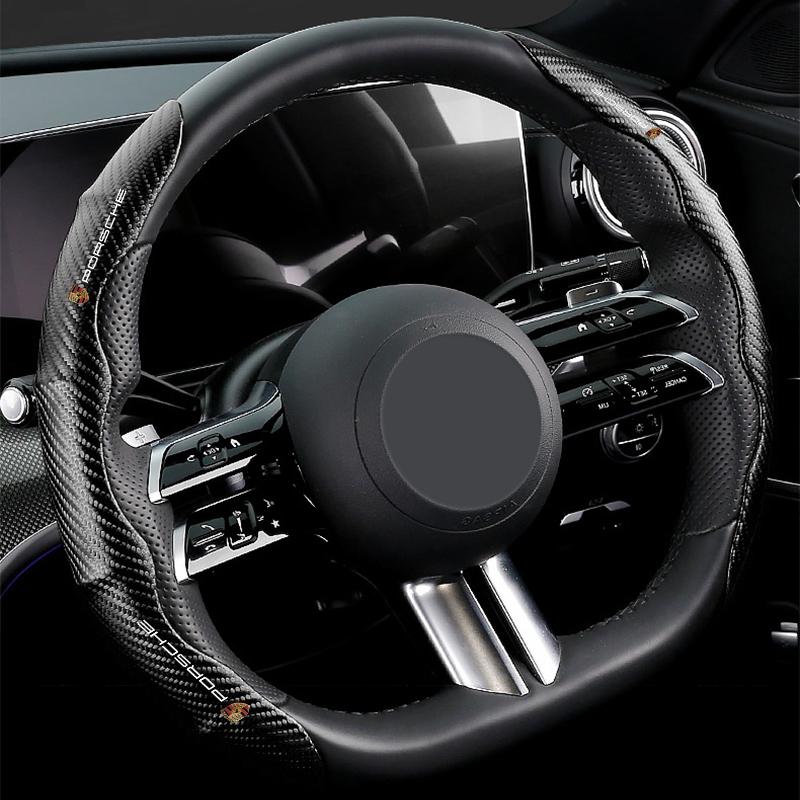 2pcs Carbon Fiber Non-Slip Steering Wheel Cover Car Accessories For Porsche Boxster Cayenne Panamera Macan Cayman 911 918 996 917 991