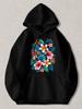 Black Pullover Hoodie with Vibrant Tropical Floral Print Featuring Hibiscus And Plumeria Flowers Casual Sweatshirt for Daily Wear