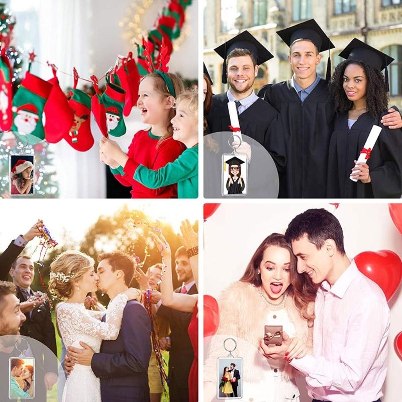 Klarer Kunststoff-Bilderrahmen-Schlüsselanhänger Rechteckige Formen Leere Foto-Schlüsselanhänger für Weihnachten Feiertags-Foto-Display-Zubehör