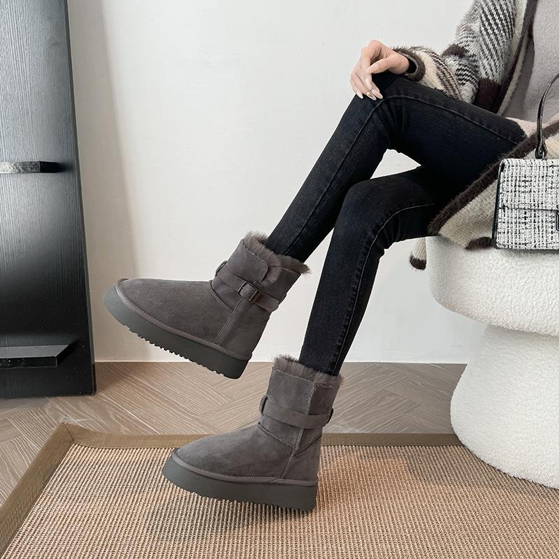 Zwei tragen Schneestiefel Damen 2025 neu Winter Fell integriert dicksohlige gefütterte verdickte Stiefel warm Schnee Baumwolle