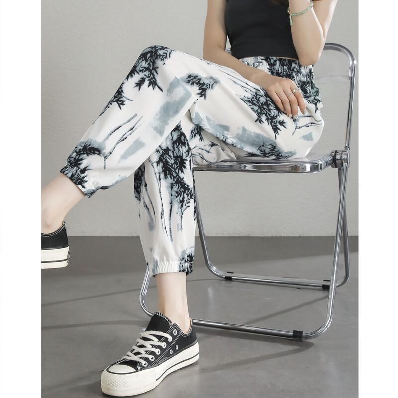 

Demana Chinese Ink Wash Print Summer Casual Pants M
