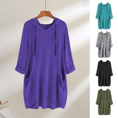 45720 Μπλούζες Φούτερ με Μανίκι για Γυναίκες Oversized Κουκούλα Πουλόβερ Τοπ με Τσέπες Φθινόπωρο