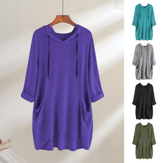 3/4 Sleeve Hoodies for Women Oversized Hooded Pullover Tops with Pockets Fall Casual Sweatshirt Outwear