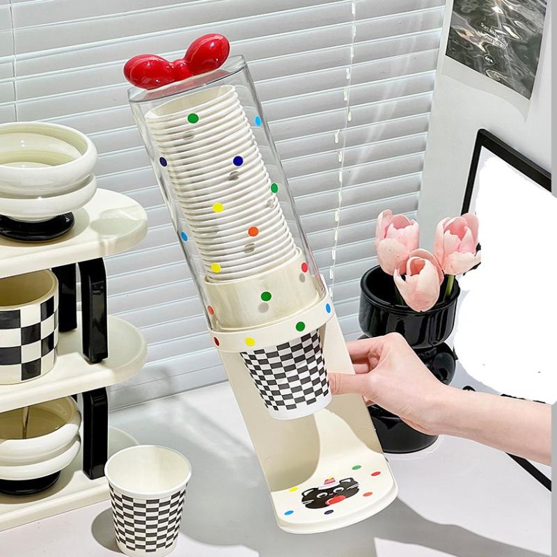 Bow Water Cup Dispenser, Water Dispenser Disposable Cup Holder Rack Flat Bottom Cups, Pull Type Paper Water Cup Dispenser