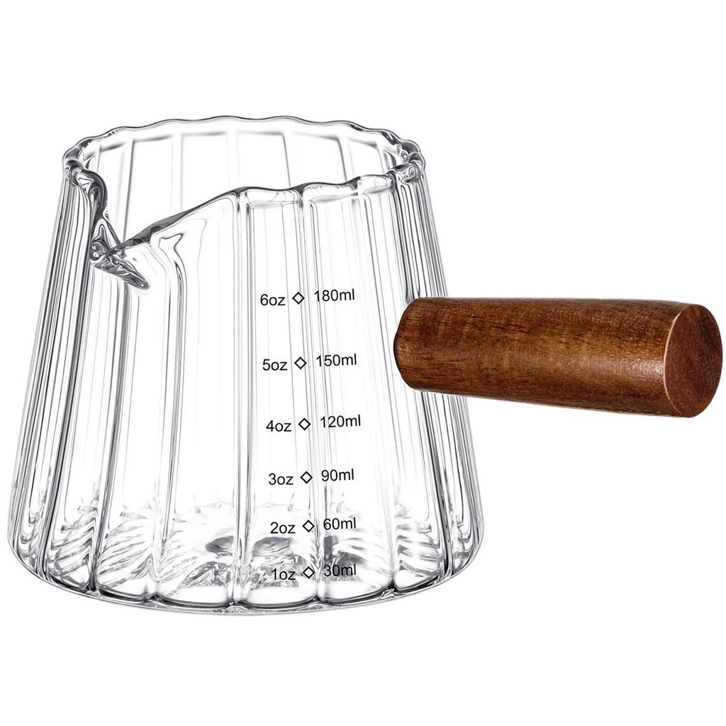 D5 Espresso Shot Glas Tasse mit Holzgriff Espresso Zubehör Einzelne Ausgießer Milchaufschäumer Messbecher Teetasse mit klarer Skala