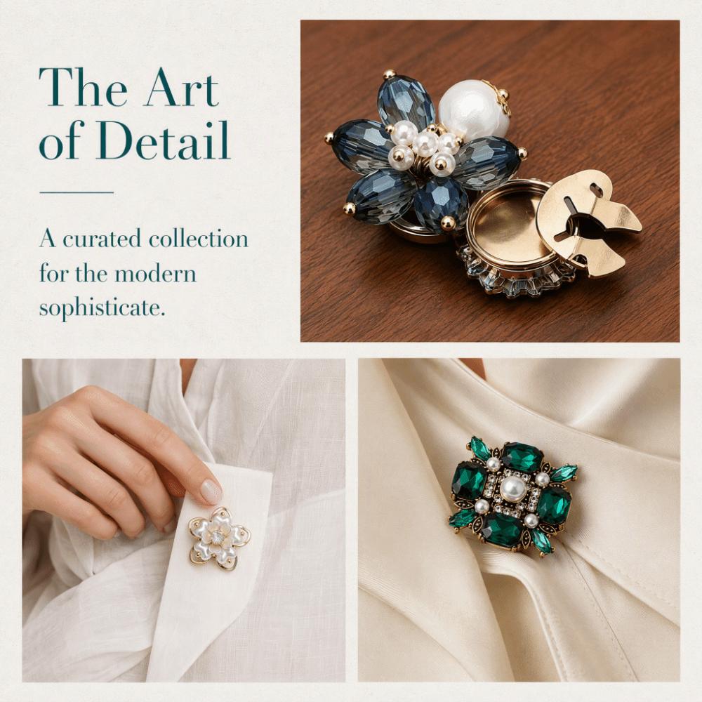 High-quality Floral Rhinestone Collar Buttons Floral Flower Decorative Shirt Buttons Diy Clothes