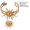 Golden Plated Jewelry Set 2Pcs Retro Sun Bangle Ring Set, Open Adjustable Cuff Bracelet Lady Statement & Ring, Hand for Women Finger