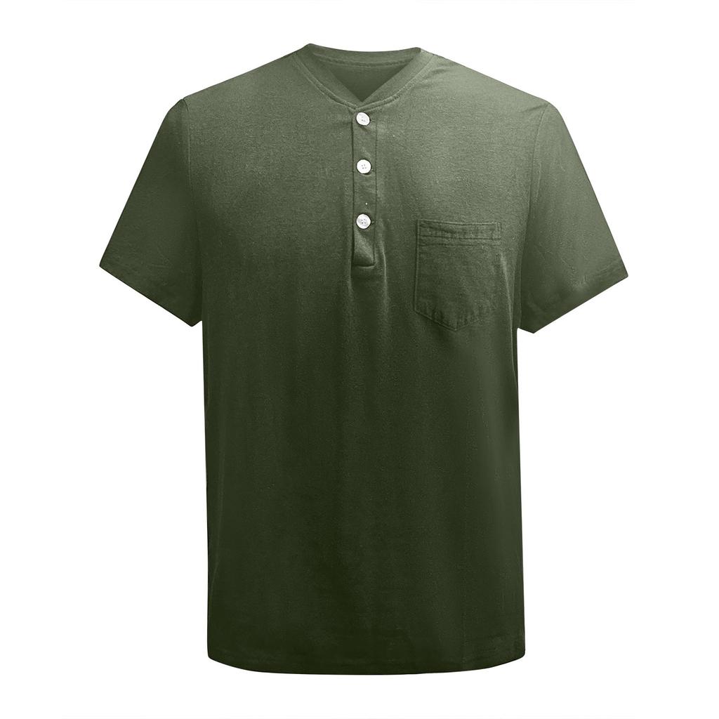 Men's Summer Solid Color Button Collar Short Sleeve Tops Men's Casual Loose Fashion Tops